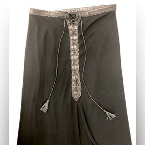 VERSACE VERSUS Black Leather Trimmed Lace Up Slitted Maxi Skirt XS/S